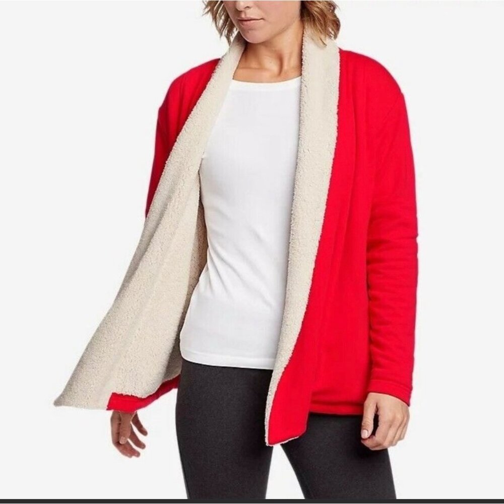 Eddie Bauer Sherpa lined red cardigan size L